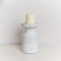 Melody Maison White Speckled Metal Round Pillar Candle Holder - 18cm