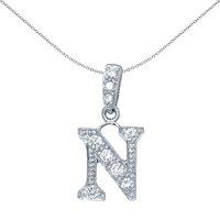 Jewelco London Sterling Silver CZ Letter N Initial Identity ID Personal Pendant
