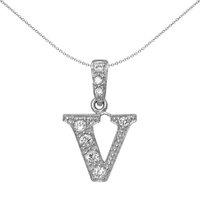 Jewelco London Sterling Silver CZ Letter V Initial Identity ID Personal Pendant
