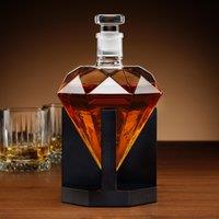 Menkind Connoisseur Creations Dazzling 750ml Diamond Decanter With Chic Wooden Stand in Clear