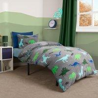OHS Dino Fleece Duvet Cover Set Grey Bedding Quilt Warm Thermal Soft | Size: Junior