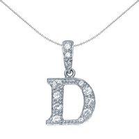 Jewelco London Sterling Silver CZ Letter D Initial Identity ID Personal Pendant