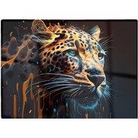 Warren Reed - Designer Leapoard Face Splashart Dark Background Glass Chopping Board in Yellow