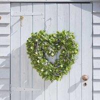 Marco Paul Fake Lavender Flowers Heart Shaped Welcome Door Wreath in Green
