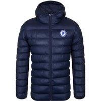 Chelsea FC Men's Adults Hooded Quilted Jacket Winter Coat in Blue | Size: XL