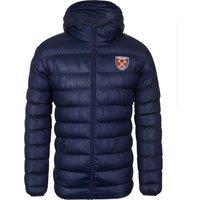 West Ham United FC Men's Adults Hooded Quilted Jacket Winter Coat in Blue | Size: Large