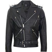 Infinity Leather Men's Brando  Ghostrider Spiked Leather Biker Jacket-Munich in Black | Size: 4XL