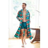 British Boxers Men's Acorn Squash Check Brushed Cotton Dressing Gown in Dark Green | Size: Small