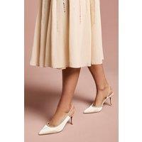 Coast Women's Wide Fit Sabrina Satin Diamante Trim Slingback High Stiletto Court Shoes in Champagne | Size: 4