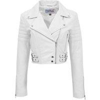 House of Leather Women's Demi Cropped Real Leather Biker Jacket White Size 10 | Size: 12