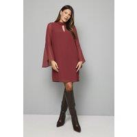 Wallis Women's Chiffon Neck Shift Dress in Wine | Size: 16