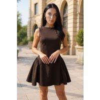 AX Paris Women's Chocolate Round Neck Pleated Hip Mini Dress | Size: 12