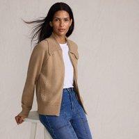 Lands' End Women's Drifter Cotton Zip-Up Cardigan with Large Collar in Brown | Size: 20