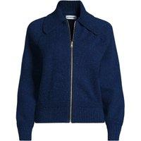 Lands' End Women's Drifter Cotton Zip-Up Cardigan with Large Collar in Navy | Size: 20
