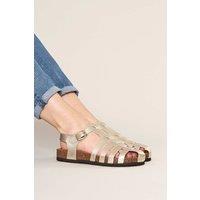 Moshulu Women's 'Yarmer' Leather Fisherman Cork Sandals in Metallic Gold | Size: 4