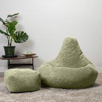 icon Gaming Bean Bag Recliner & Footstool, Corduroy in Green