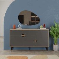 Decortie 4-Doors Sideboard 'Spark' Metal Legs Storage Cabinet 140cm in Dark Grey | Size: 2 Pack
