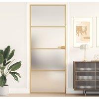 Berkfield Home Interior Door Slim Golden 83x201.5 cm Tempered Glass & Aluminium in Black