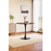 Living and Home Modern Metal Round Table MDF Top with Metal Base in Black