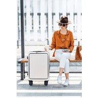 SHEONLY Front Opening Suitcase with TSA Lock & USB Port & Cup Holder & Phone Holder in White