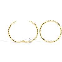 Jewelco London 9ct Gold Diamond Cut Hinged Sleeper 1mm Hoop Earrings 14mm