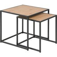 Furniture To Go Seaford Black Metal Nest of Tables with Oak Top in Brown