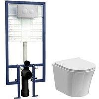 Balterley Wall Hung Toilet Pan, Seat Concealed Cistern Push Button Plate 325mm in White