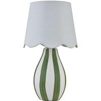 First Choice Lighting Connie - Green & White Stripe Ceramic Table Lamp with Scallop Shade