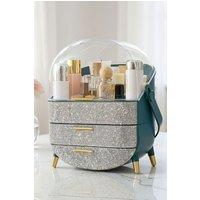 SHEONLY Countertop Portable Oval Makeup Storage Box with Transparent Cover in Green