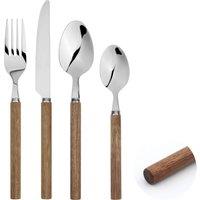 Glim & Glam Cutlery Sets Acacia Wooden Handle Stainless Steel 32pc in Brown