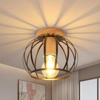 COMELY Industrial Metal Cage Ceiling Lights, Vintage Wooden Chandelier, Black