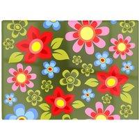 Warren Reed - Designer Red & Blue Flowers Glass Chopping Board in Green
