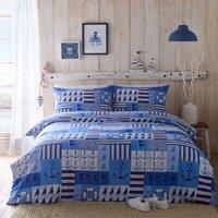 Portfolio Home Regatta Nautical Reversible Duvet Cover Quilt Set with Pillowcase in Blue | Size: King