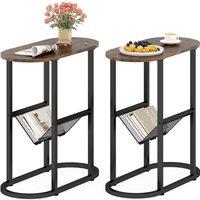 Costway 2PCS Narrow Side Table Modern Faux Marble End Table w/Magazine Holder in Brown