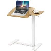 Costway Mobile Over Bed Desk Height Adjustable Standing Laptop Cart in Natural