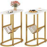 Costway 2PCS Narrow Side Table Modern Faux Marble End Table w/Magazine Holder in White