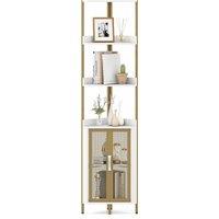 Costway 6-Tier Corner Shelf Industrial Bookcase Display Shelf w/ Cabinet in White