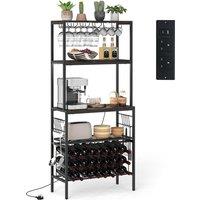 Costway Wine Organizer Bar Multi-Tier Bakers Rack w/ Power Outlet in Brown