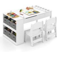 Costway 2-in-1 Kids Art Table & Easel Set w/Chairs Wooden Craft Activity Desk in White
