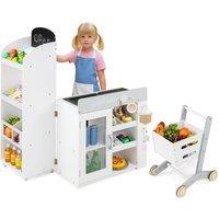 Costway Kids Grocery Store Playset Convertible Wooden Play Store w/Scanner in White