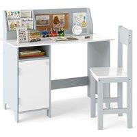 Costway Kids Table & Chair Set Children Study Table w/ Hutch in White