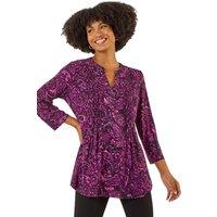 Roman Women's Paisley Print V-Neck Stretch Top in Magenta | Size: 18