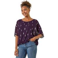 Roman Women's Foil Print Bubble Hem Top in Purple | Size: 12