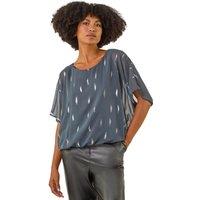 Roman Women's Foil Print Bubble Hem Top in Grey | Size: 10
