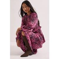 Dorothy Perkins Women's Animal Print Petite Shirred Bodice Frill Detail Midi Dress | Size: 10
