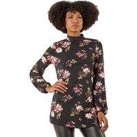 Roman Women's Floral High Neck Tunic Top in Black | Size: 14