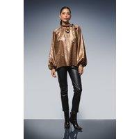 Wallis Women's Hotfix Snake Foil Tie Neck Blouse in Copper | Size: 16