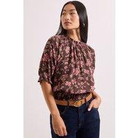 Dorothy Perkins Women's Petite Frill Neck Shirred Cuff Blouse in Chocolate | Size: 6