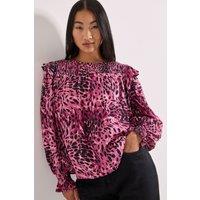 Dorothy Perkins Women's Animal Print Petite Shirred Yoke Frill Detail Tip | Size: 8