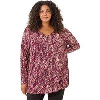 Roman Women's Curve Spot Print V-Neck Stretch Top in Red | Size: 20